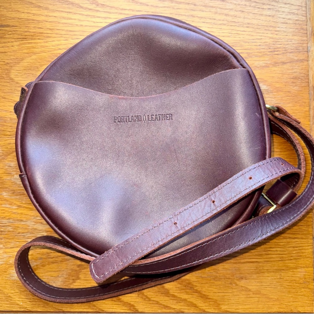 Portland Leather Goods Large Circle Crossbody in Cognac Dark Brown